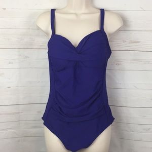 URRU one piece swimsuit blue ruched sides Sz L- XL